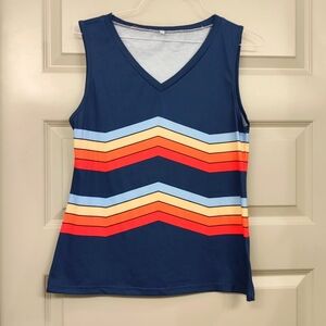 Casual V neck tank with colorful wavy stripes